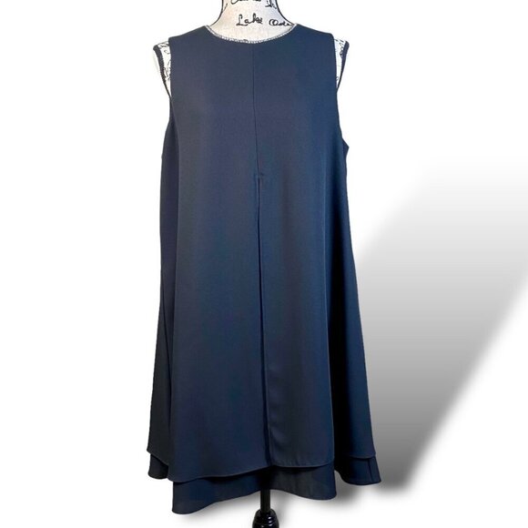 VTG David Rose Midi Dress Womens Sz XL Black Rhinestone Trim Collar Crepe Tent - Picture 1 of 12